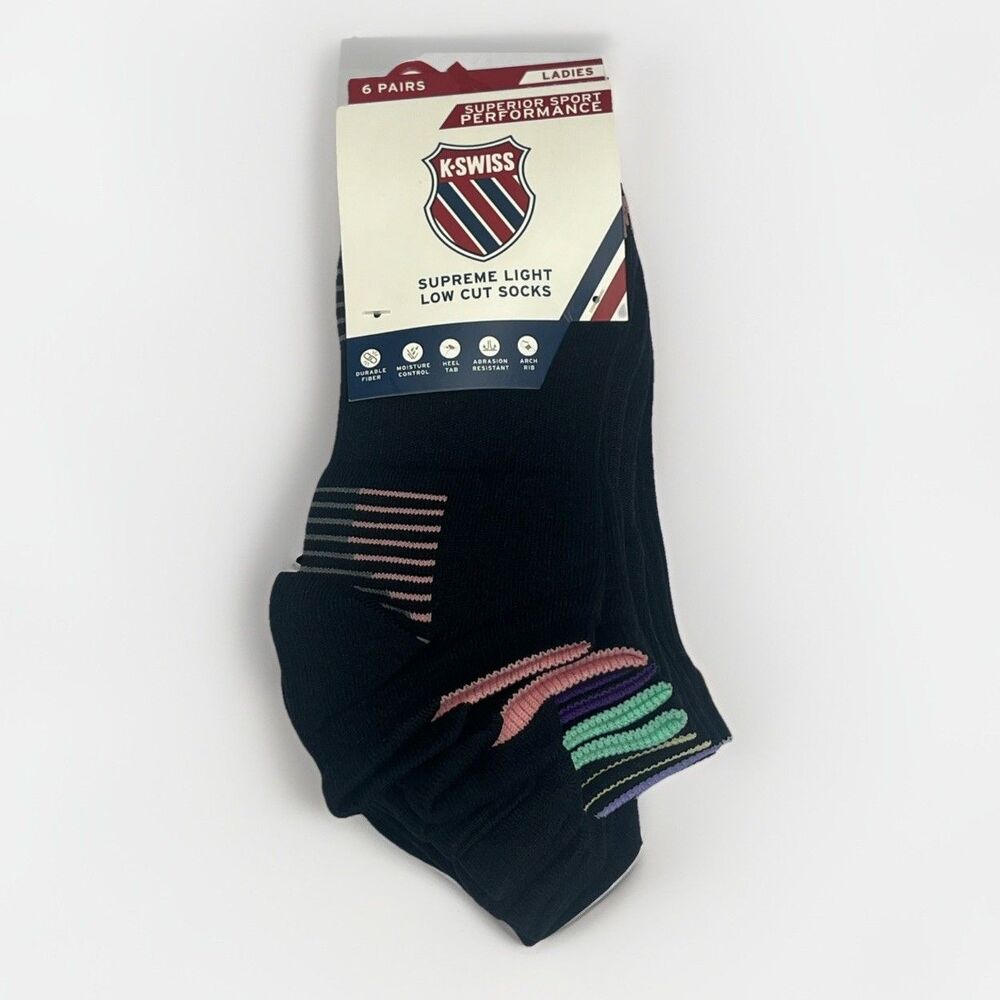 K Swiss Women's Low Cut Socks 6 Pack Shoe 4-10 Black Supreme Light $32‎ Heel Tab